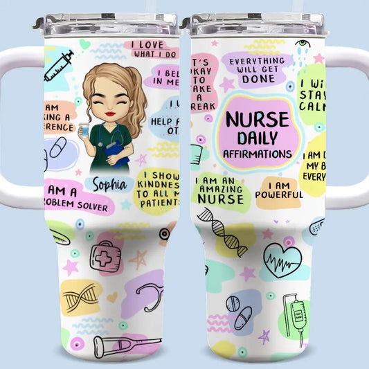 She Is An Amazing Nurse - Nurse Personalized Custom 40 Oz Stainless Steel Tumbler With Handle - Appreciation, Thank You Gift, Nurse Life