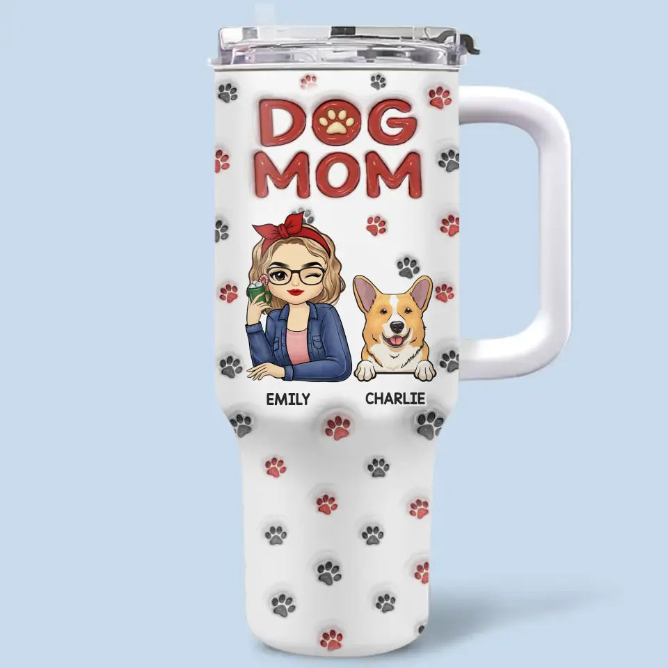 Pets Fill Your Heart - Dog & Cat Personalized Custom 3D Inflated Effect Printed 40 Oz Stainless Steel Tumbler With Handle - Gift For Pet Owners, Pet Lovers