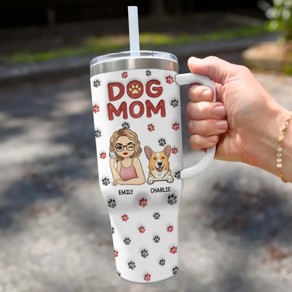 Pets Fill Your Heart - Dog & Cat Personalized Custom 3D Inflated Effect Printed 40 Oz Stainless Steel Tumbler With Handle - Gift For Pet Owners, Pet Lovers