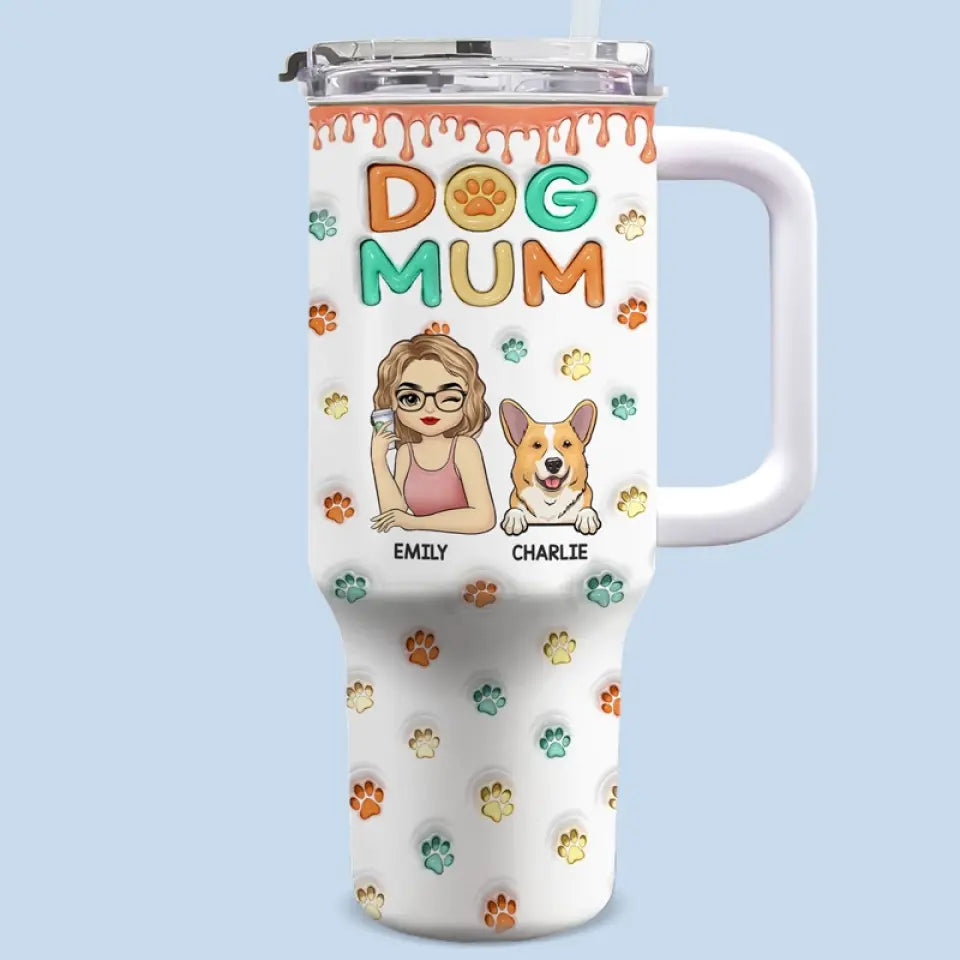 My Happiness Has Four Paws - Dog & Cat Personalized Custom 3D Inflated Effect Printed 40 Oz Stainless Steel Tumbler With Handle - Gift For Pet Owners, Pet Lovers