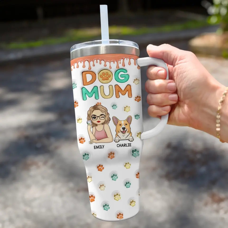 My Happiness Has Four Paws - Dog & Cat Personalized Custom 3D Inflated Effect Printed 40 Oz Stainless Steel Tumbler With Handle - Gift For Pet Owners, Pet Lovers