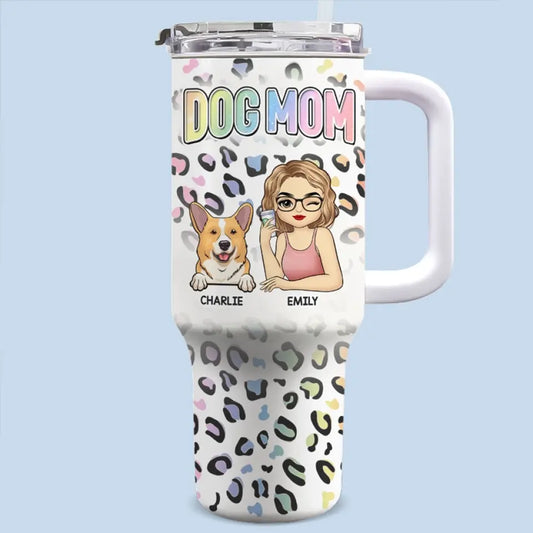 The Queen Pampers Her Pets - Dog & Cat Personalized Custom 3D Inflated Effect Printed 40 Oz Stainless Steel Tumbler With Handle - Gift For Pet Owners, Pet Lovers