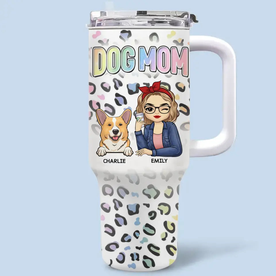 The Queen Pampers Her Pets - Dog & Cat Personalized Custom 3D Inflated Effect Printed 40 Oz Stainless Steel Tumbler With Handle - Gift For Pet Owners, Pet Lovers