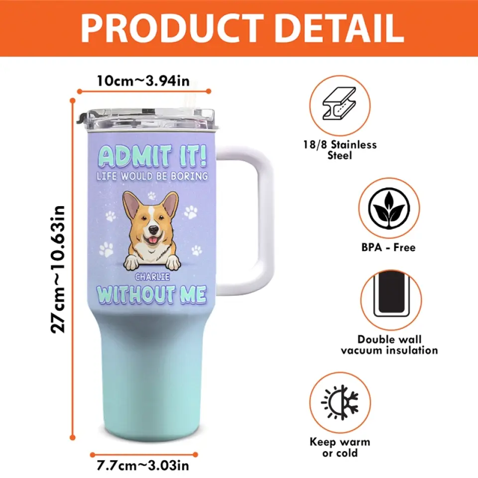 Fur-Real Friendships Last A Lifetime - Dog & Cat Personalized Custom 40 Oz Stainless Steel Tumbler With Handle - Gift For Pet Owners, Pet Lovers