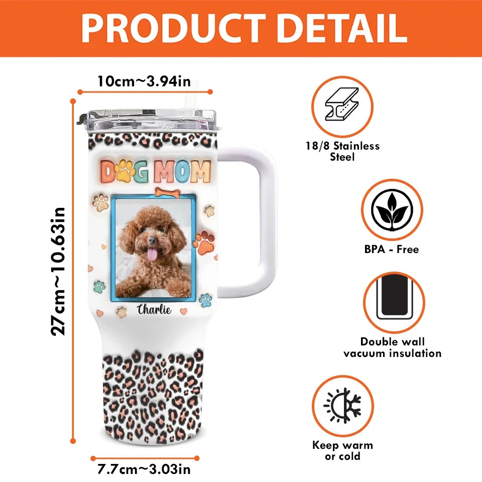 Custom Photo Unleash The Joy - Dog & Cat Personalized Custom 3D Inflated Effect Printed 40 Oz Stainless Steel Tumbler With Handle - Christmas Gift For Pet Owners, Pet Lovers