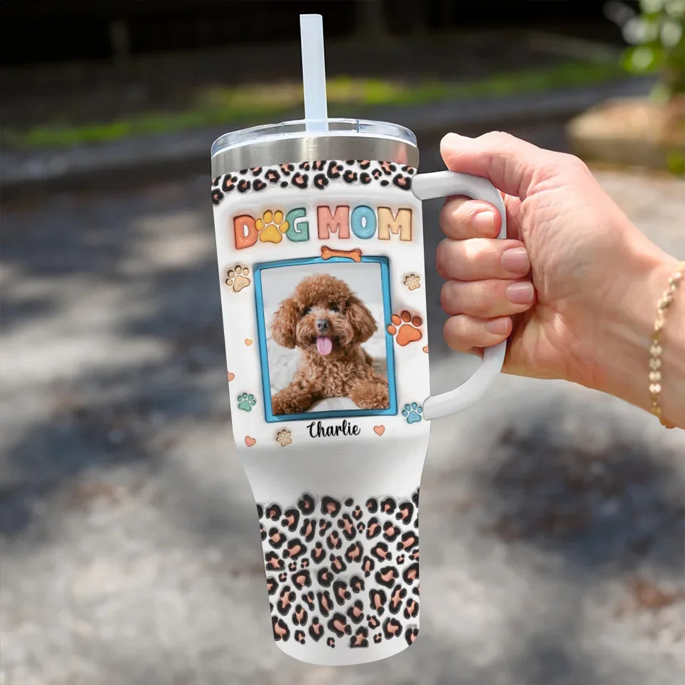 Custom Photo Unleash The Joy - Dog & Cat Personalized Custom 3D Inflated Effect Printed 40 Oz Stainless Steel Tumbler With Handle - Christmas Gift For Pet Owners, Pet Lovers