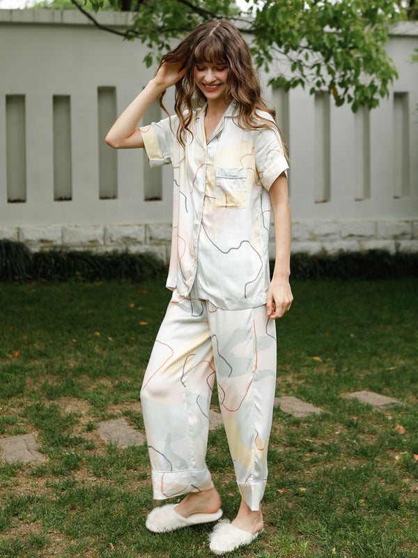 Print Button Cotton Pajama Set