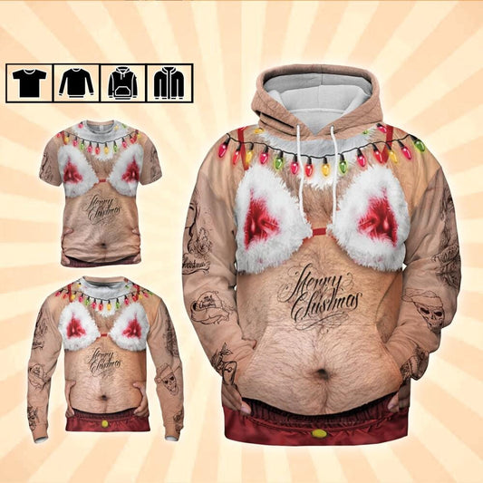 Funny Costume Ugly Fat Bikini Beard Hoodie, Christmas Ugly Shirt