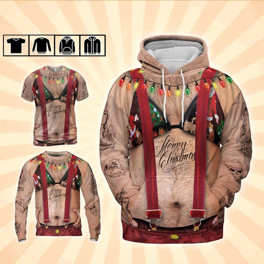Costume Ugly Fat Bikini Overalls Hoodie Christmas Ugly Hairy Belly