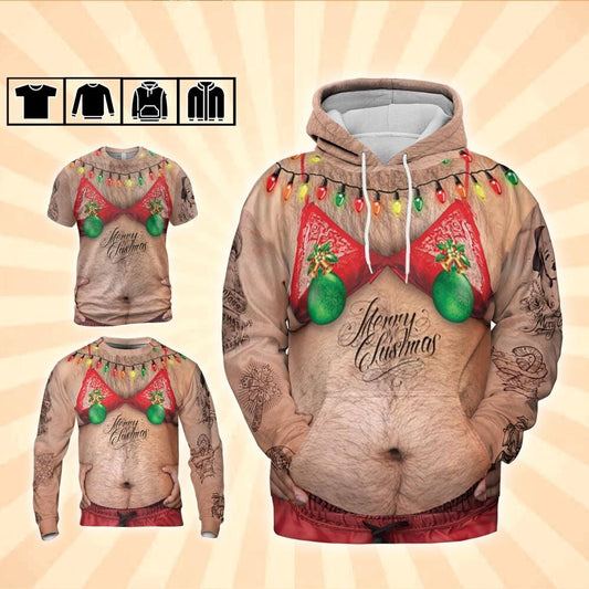 Costume Ugly Fat Bikini Red Hoodie Christmas Ugly  Hairy Belly