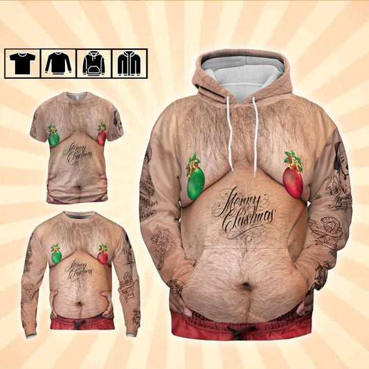 Costume Ugly Fat Bikini Hoodie Christmas Ugly Shirt, Hairy Belly