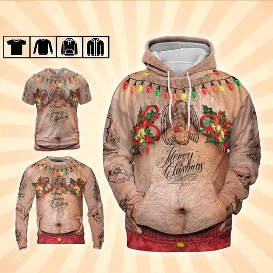 Costume Ugly Fat Bikini Mistletoe Hoodie, Christmas Ugly Hairy Belly