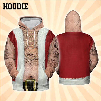 Costume Ugly Santa Hoodie Christmas Ugly Shirt, Hairy Belly