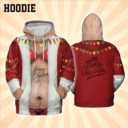 Funny Costume Ugly Fat Santa Tanktop Hoodie, Christmas Ugly Hairy Belly