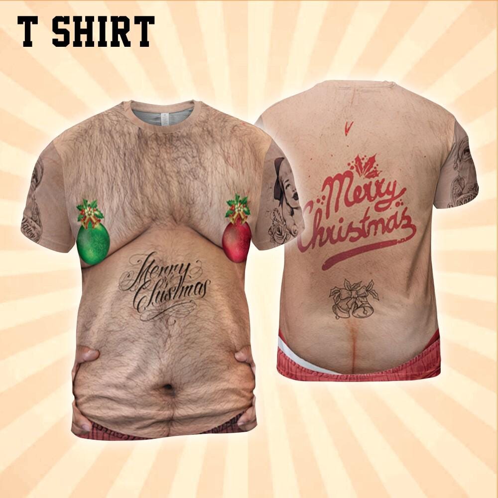 Costume Ugly Fat Bikini Hoodie Christmas Ugly Shirt, Hairy Belly