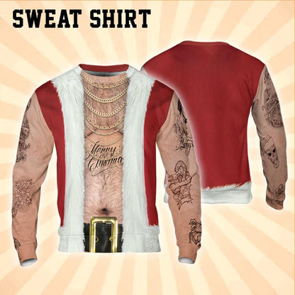 Costume Ugly Santa Hoodie Christmas Ugly Shirt, Hairy Belly