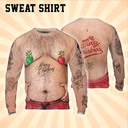 Costume Ugly Fat Bikini Hoodie Christmas Ugly Shirt, Hairy Belly