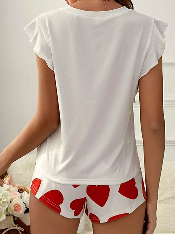 Short Sleeve Heart Print Lounge Set