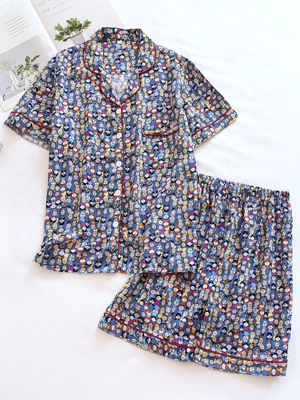 Cute Printed Short Sleeve Pajama Set