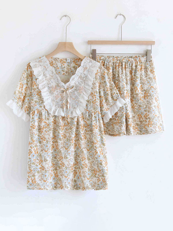 Cotton Doll Collar Printed Pajamas