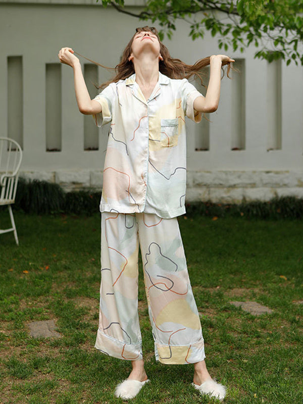 Print Button Cotton Pajama Set