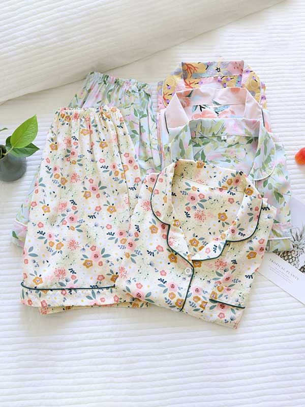 Short Sleeve Floral Printed Pajama Set