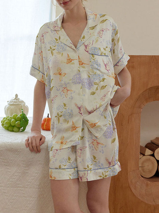 Floral Print Short Sleeve Pajama Set