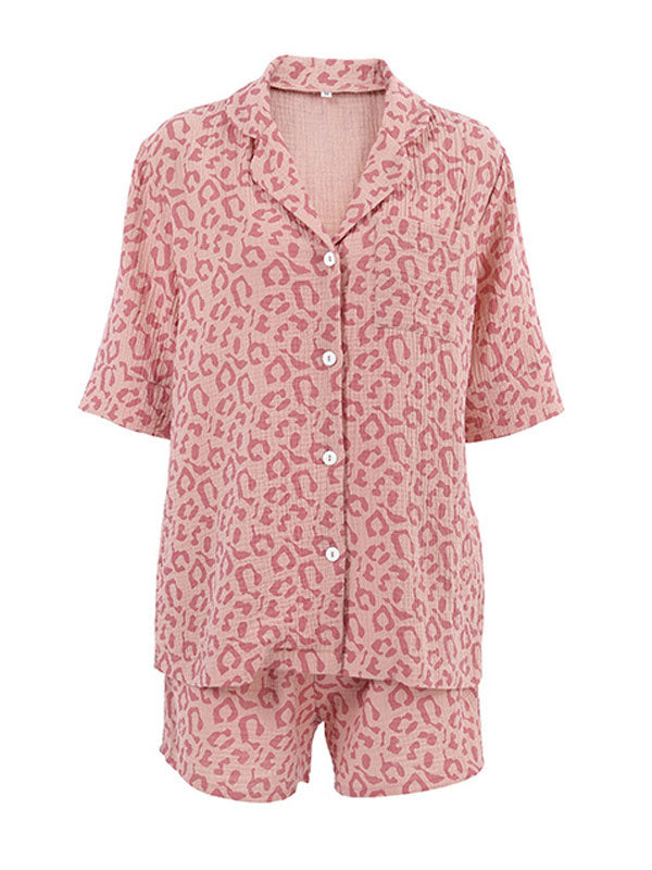 Pink Cotton Leopard Print Pajamas