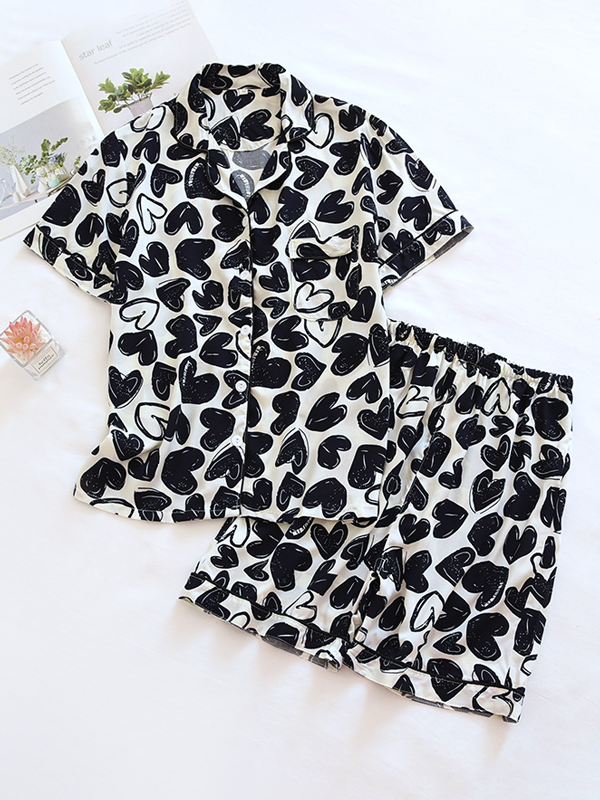 Cute Printed Short Sleeve Pajama Set