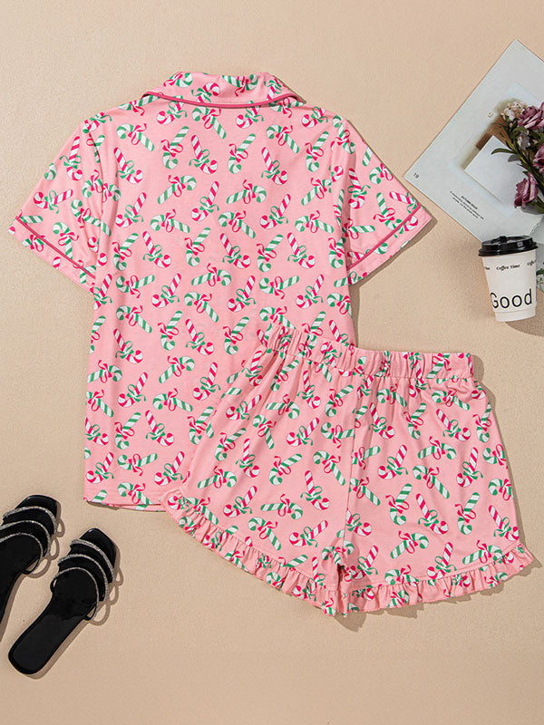 Christmas Candy Cane Printed Pajama Set