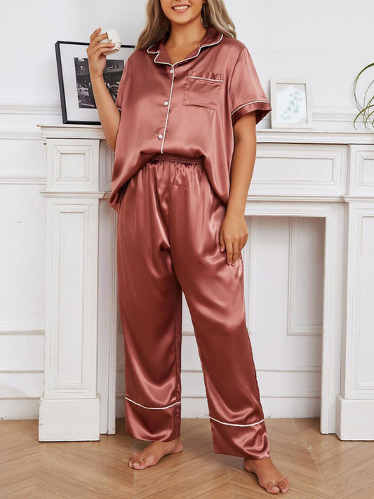 Plus Size Short Sleeve Satin Pajama Set