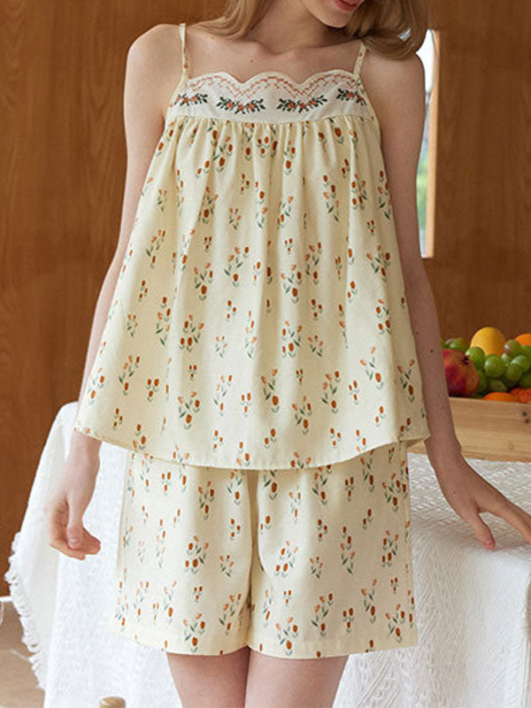 Flower Patterns Cotton Pajama Set