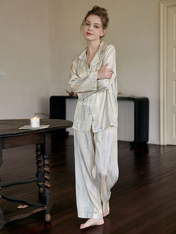 Marble Print Long Sleeve Pajamas Set