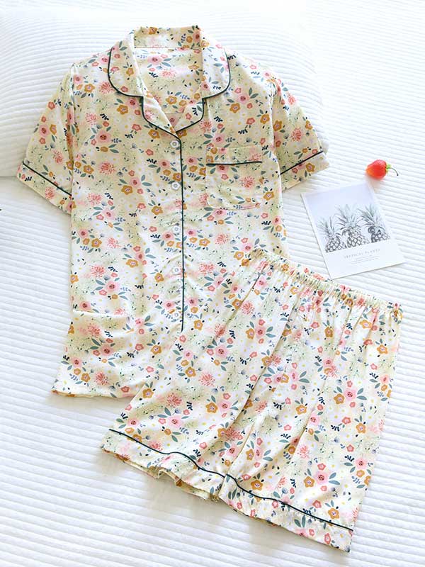 Short Sleeve Floral Printed Pajama Set