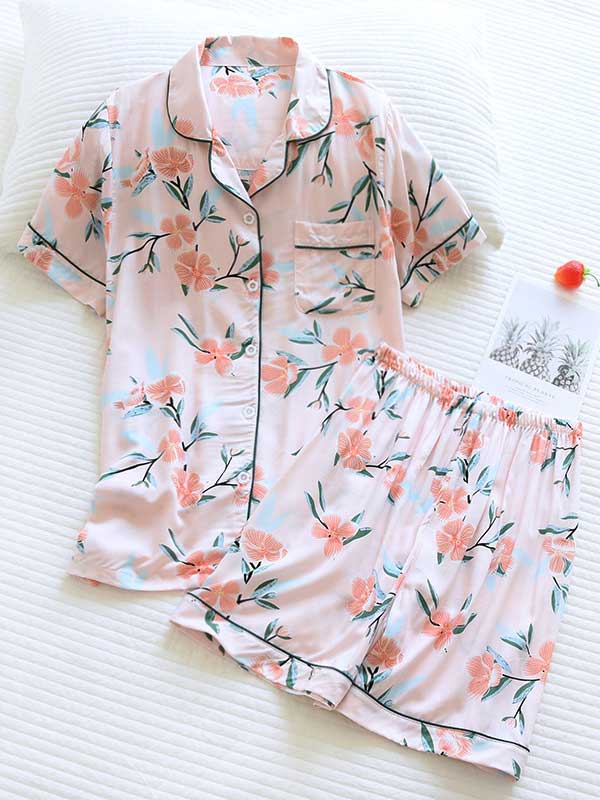 Short Sleeve Floral Printed Pajama Set