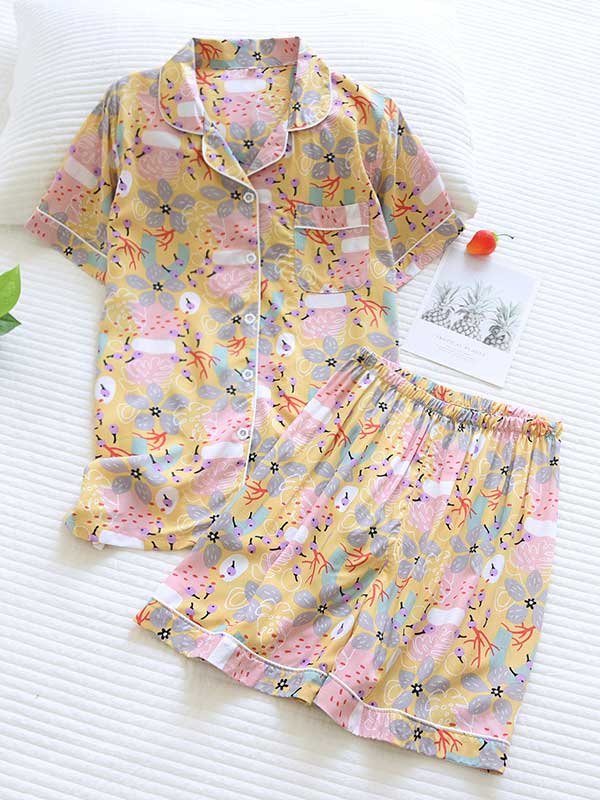 Short Sleeve Floral Printed Pajama Set