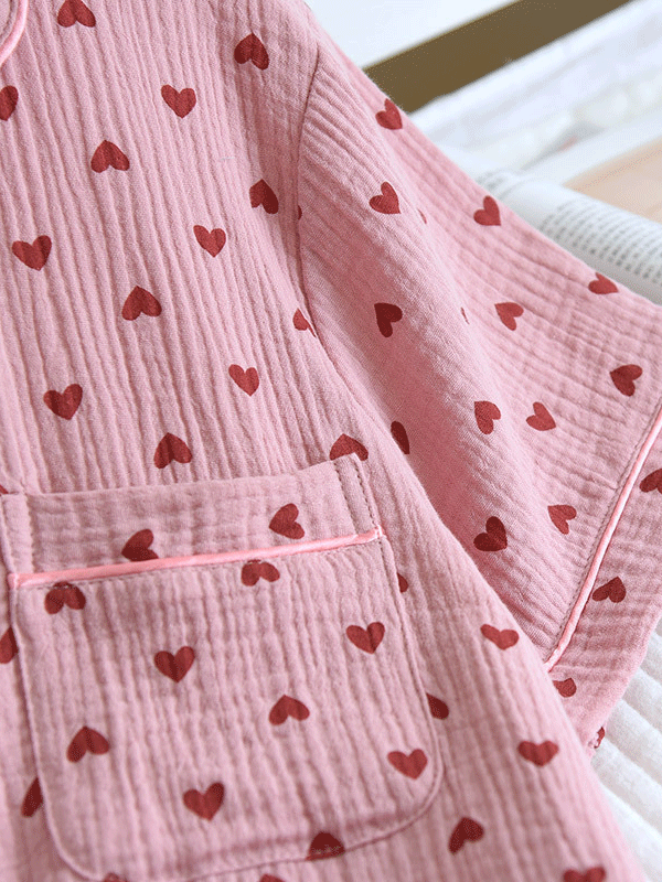 Short Sleeve Heart Print Cotton Pajama Set