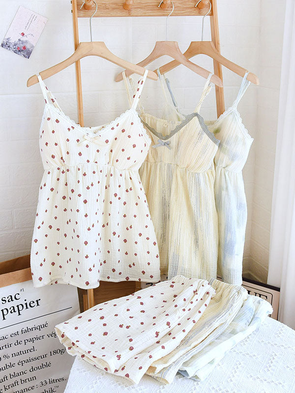 Floral Cotton Camisole Pajama Shorts Set