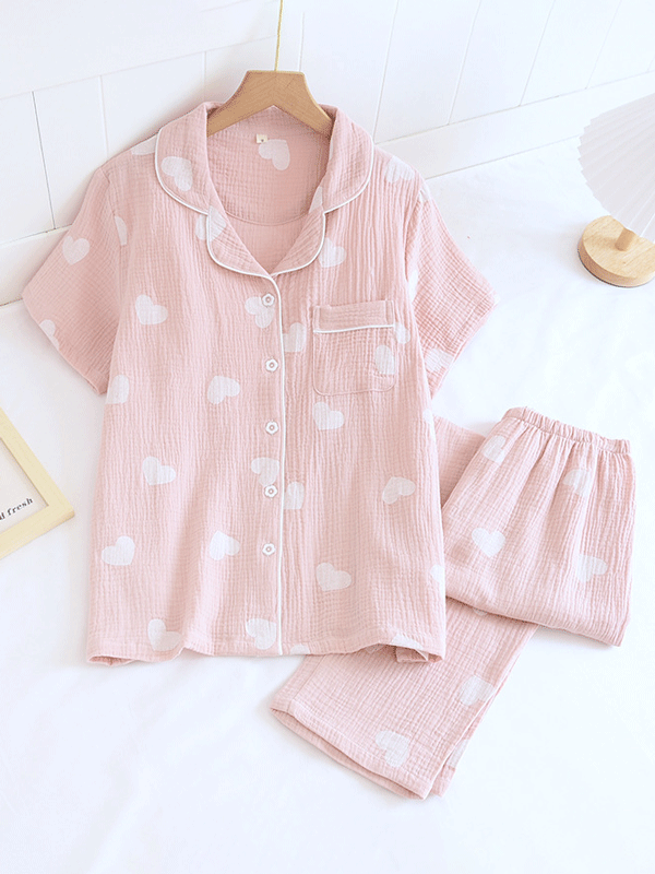 Love Print Shirt Pajamas Set