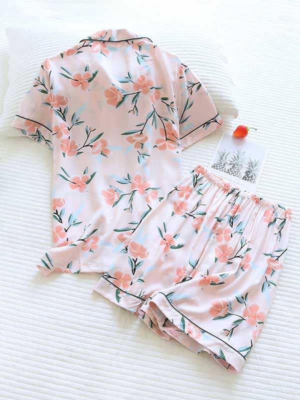 Short Sleeve Floral Printed Pajama Set