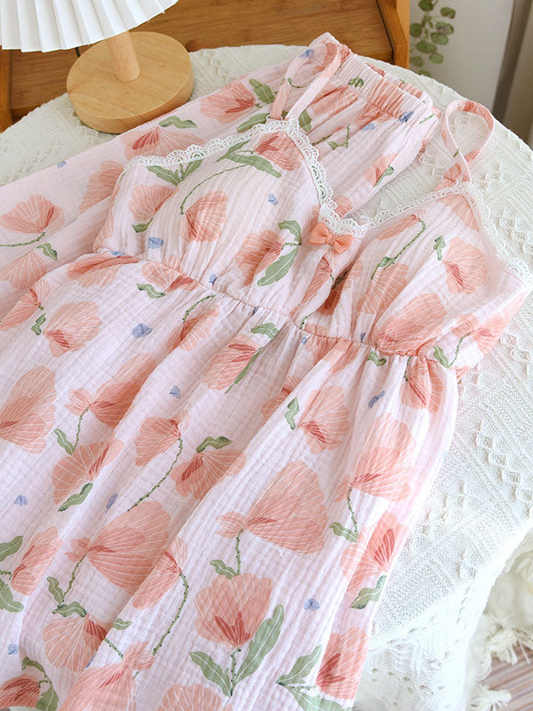 Floral Cotton Camisole Pajama Shorts Set