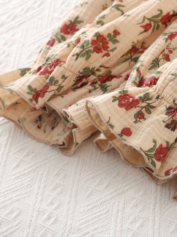 3Pcs Cotton Vintage Floral Print Pajamas