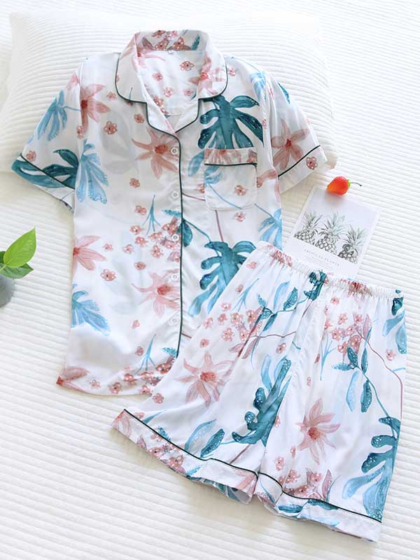 Short Sleeve Floral Printed Pajama Set