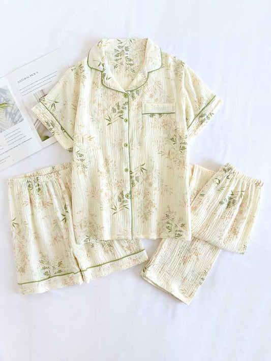 3 Pieces Print Cotton Pajama Set