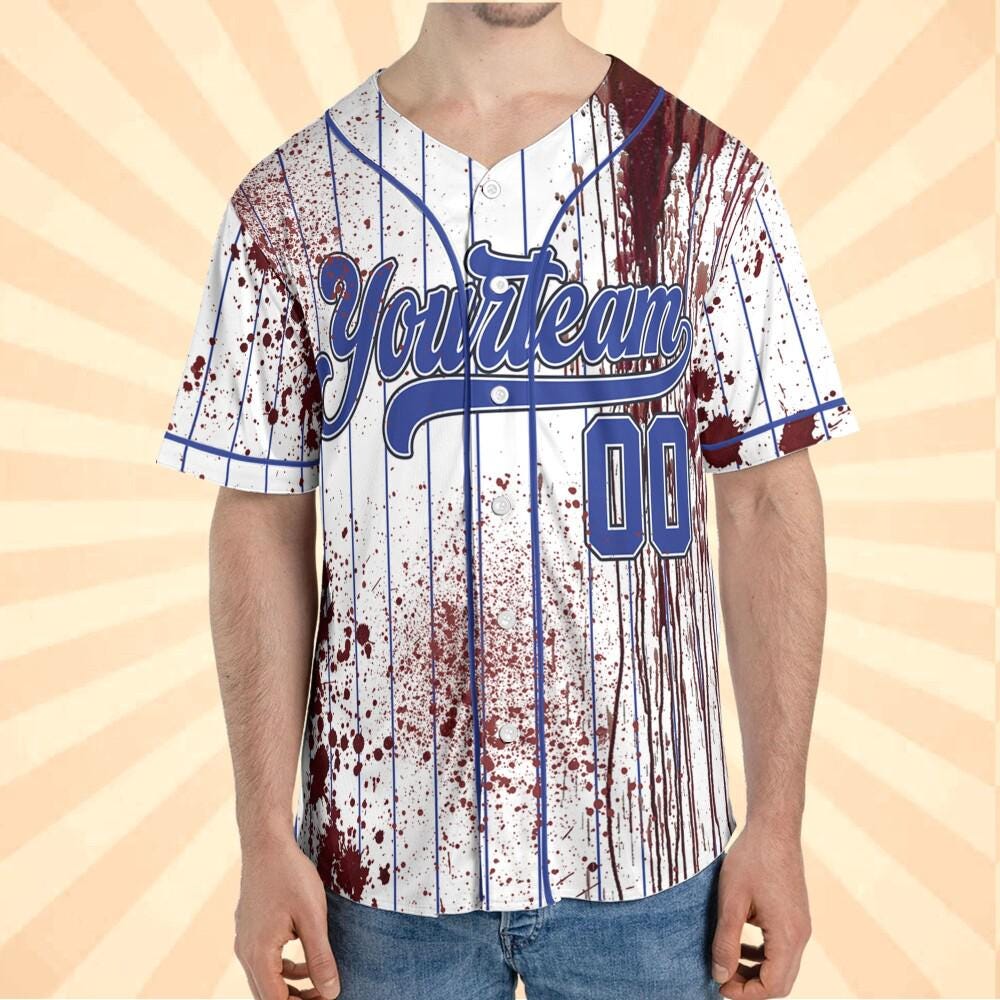 Personalized Zombie Blood Blue Halloween Baseball Jersey
