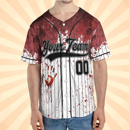 Personalized Blood Stain Black Halloween Zombie Baseball Jersey