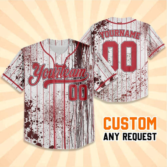 Personalized Zombie Blood Red Halloween Baseball Jersey
