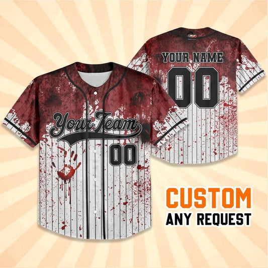 Personalized Blood Stain Black Halloween Zombie Baseball Jersey