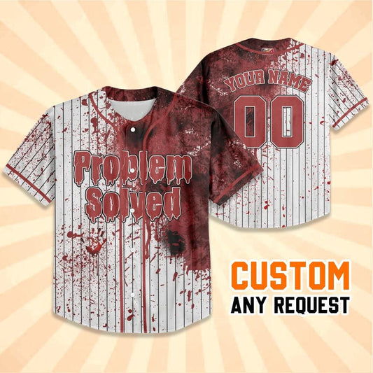 Personalized Blood Stain Problem Red Halloween Spooky Baseball Jersey