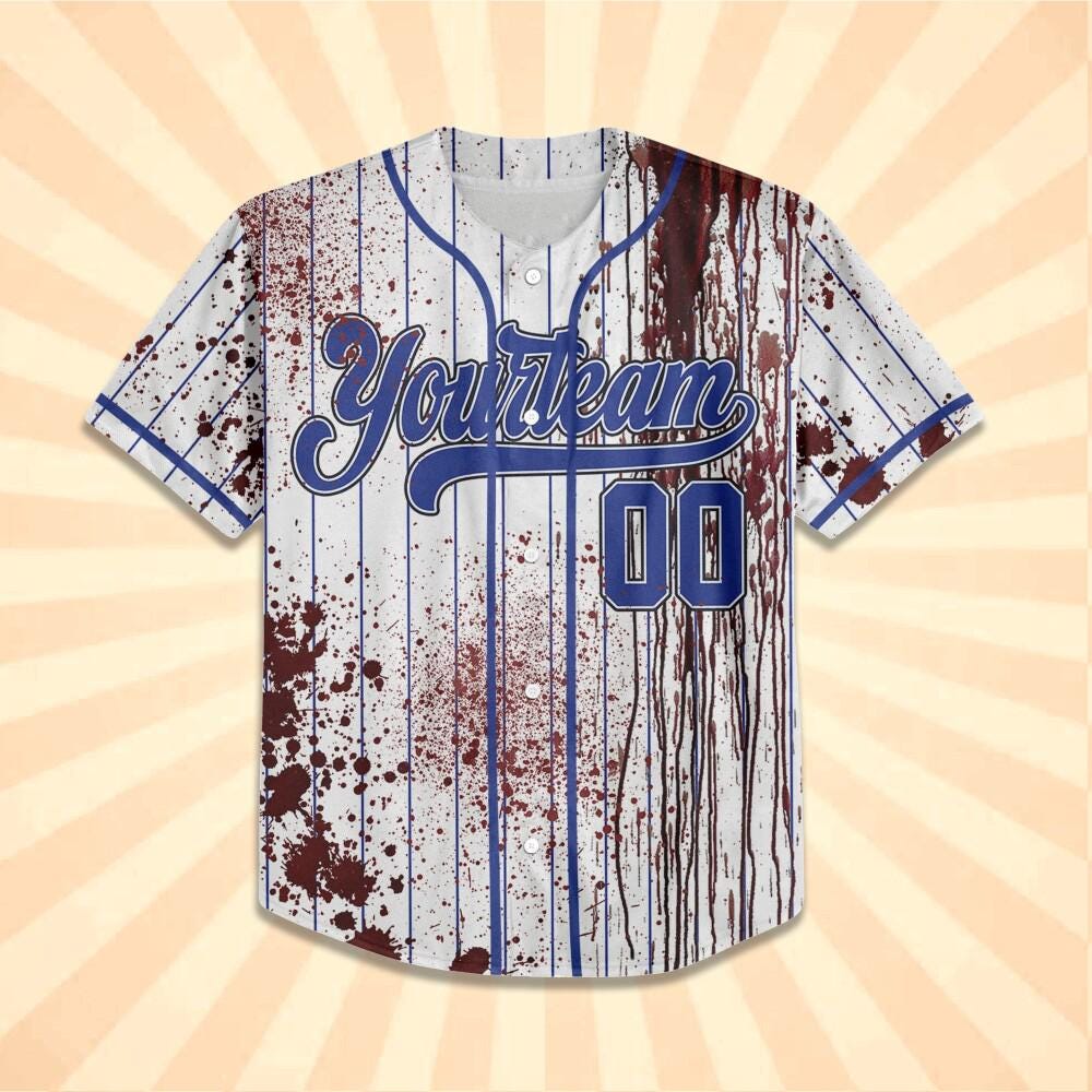 Personalized Zombie Blood Blue Halloween Baseball Jersey